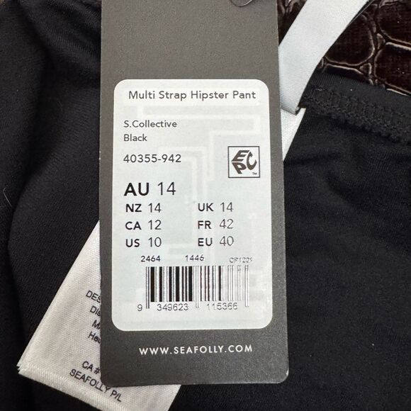 Seafolly Women's Multi Strap Hipster Bikini Bottom Eco Collective Black 10 NWT - Picture 12 of 13